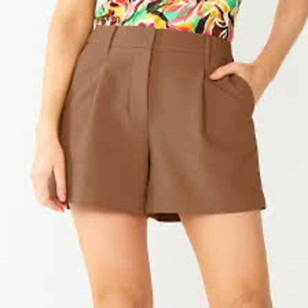 Nine West Brown Pleated High Rise Shorts Size 4 Tailored Career preppy 90s